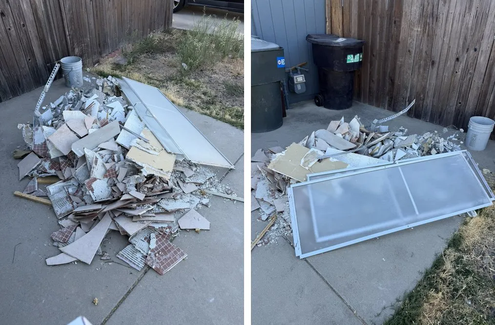 Before and after construction debris removal in Antelope, CA 95843