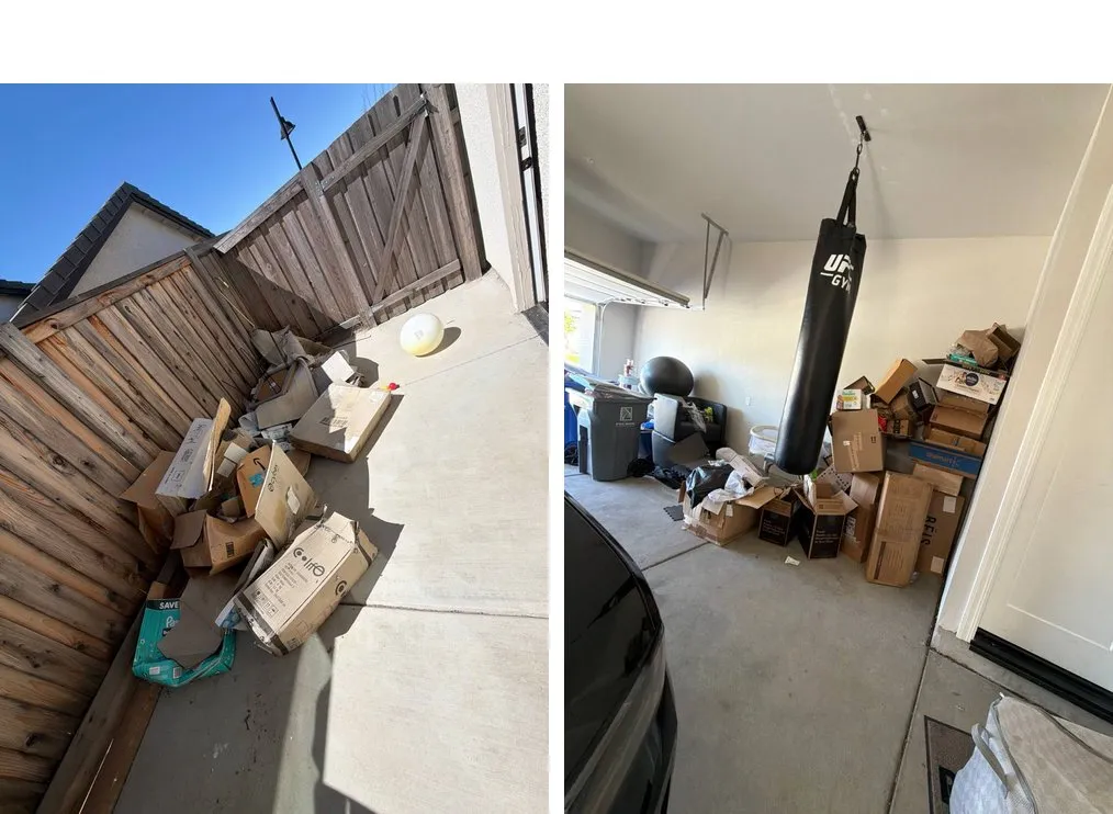 Cardboard boxes and packaging debris hauled away by MZM Junk Removal in Folsom, CA 95630