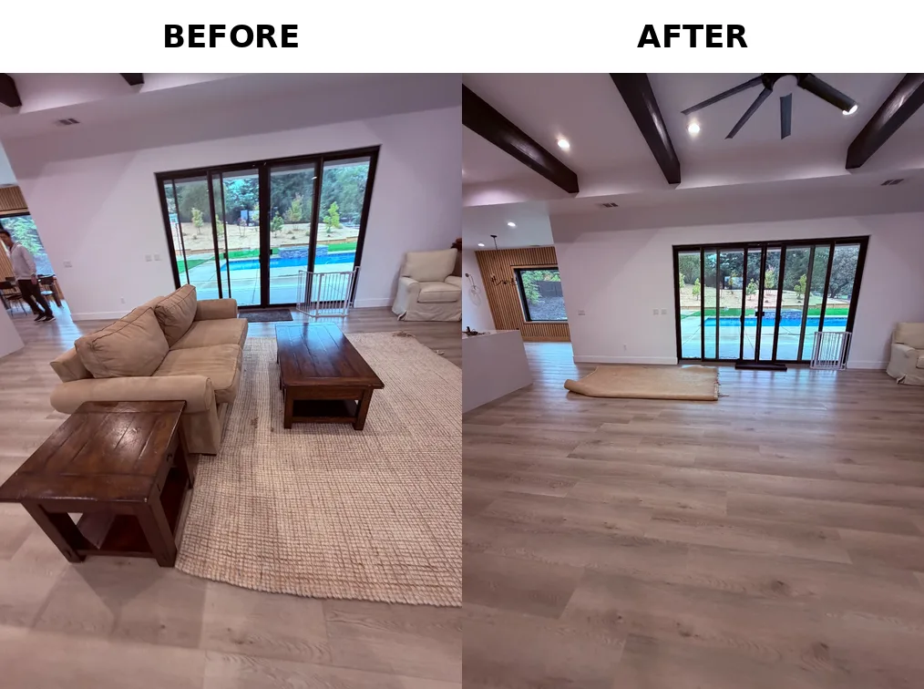 Before and after sofa and coffee table removal in Loomis, CA 95650