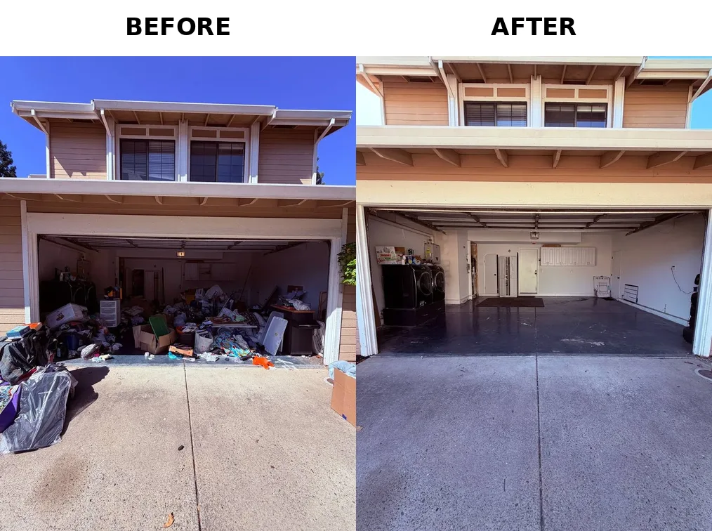 Before and after garage cleanout in Orangevale, CA 95662