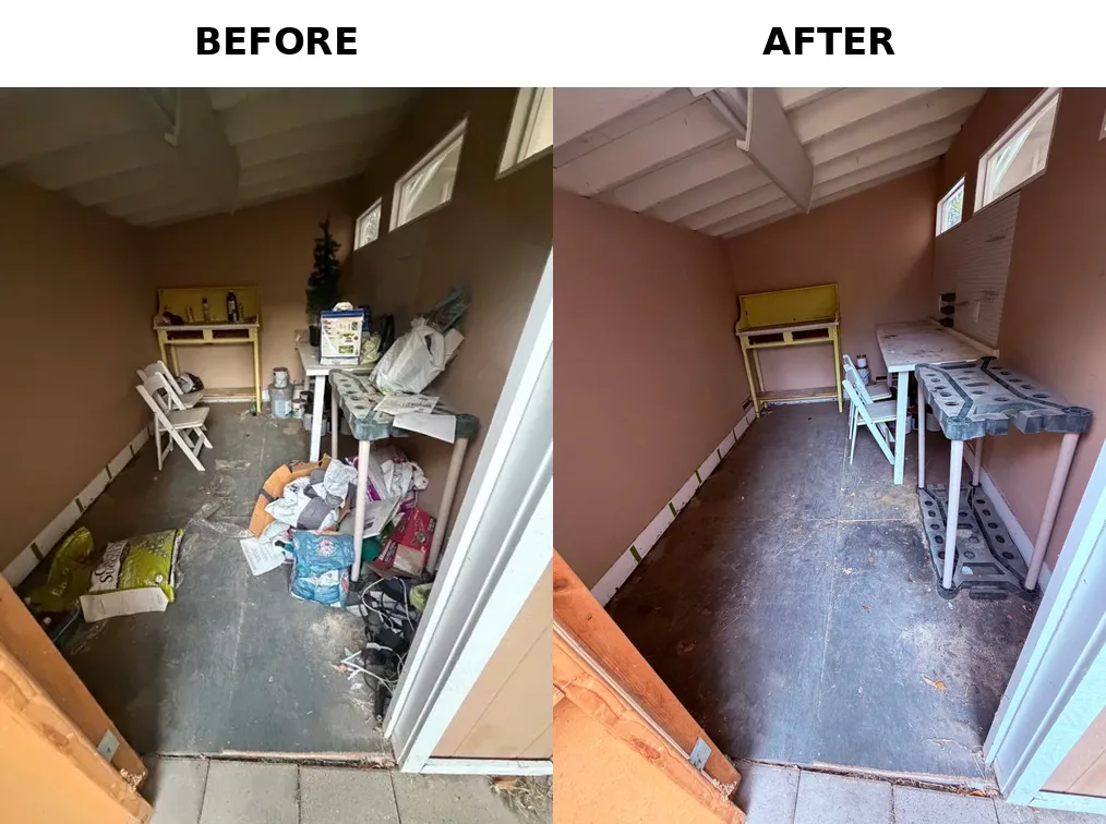 Before and after shed cleanout in Orangevale, CA 95662