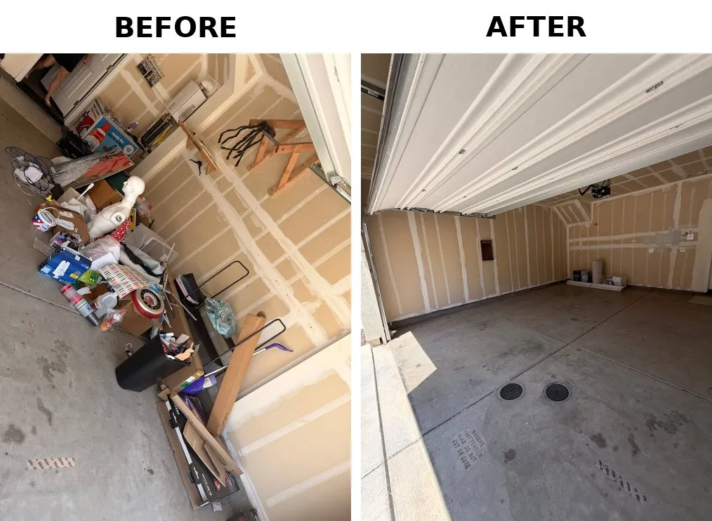 Before and after garage cleanout in Rancho Cordova, CA 95670