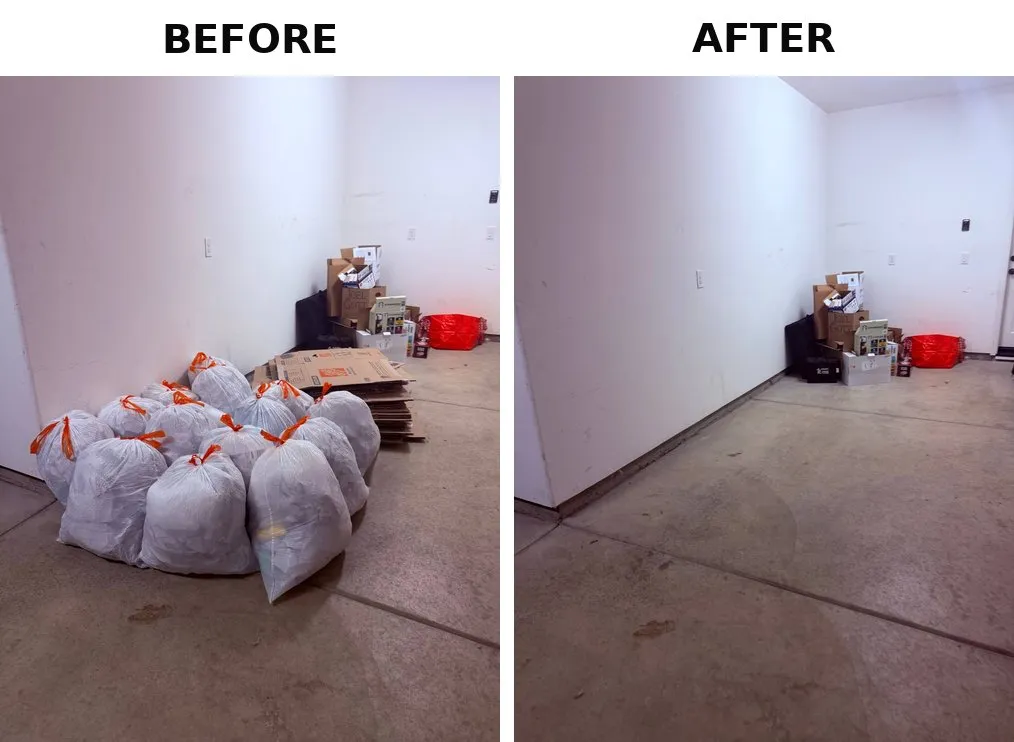 Before and after garage cleanout in Rancho Cordova, CA 95742