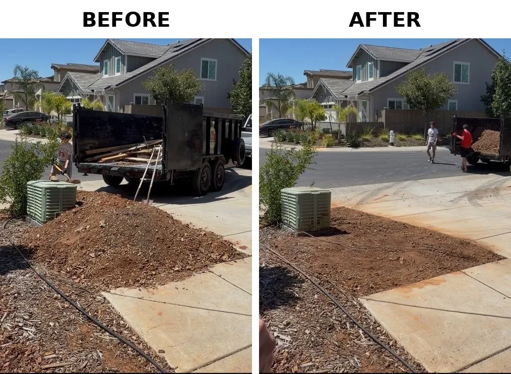 Before and after dirt and scrap lumber removal in Rancho Cordova, CA 95742