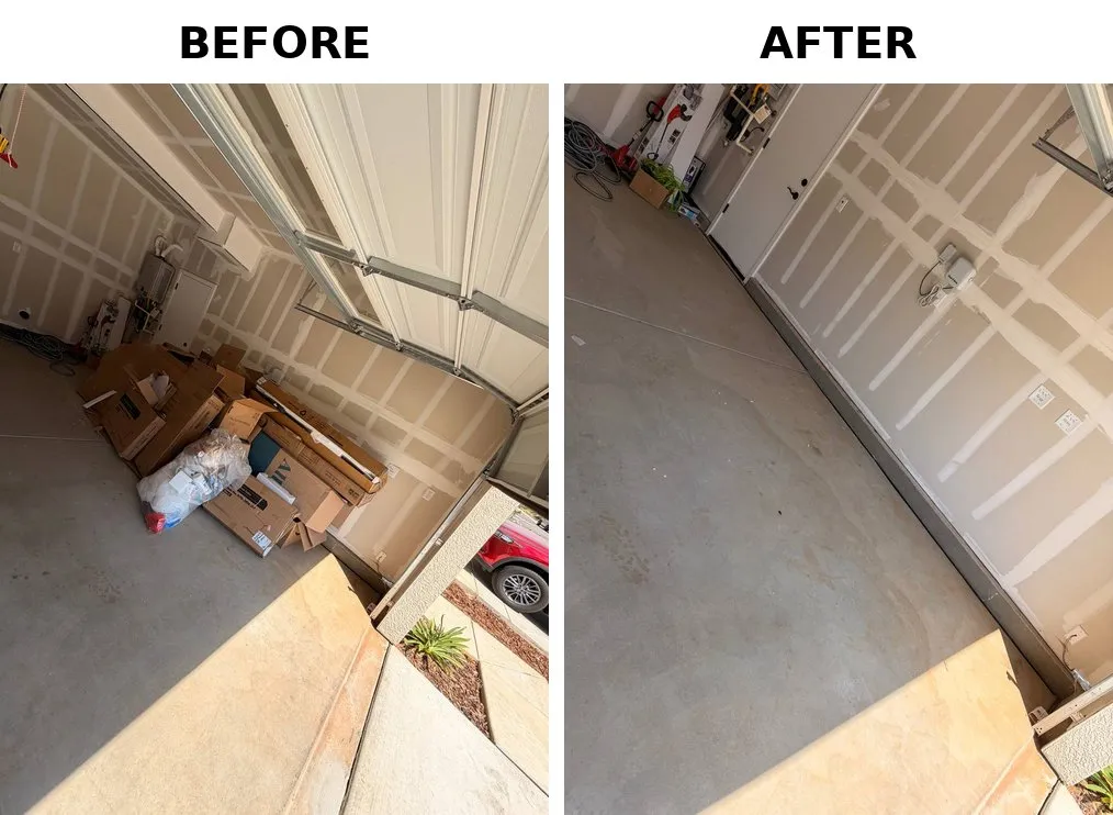 Before and after garage box cleanout by MZM Junk Removal in Rancho Cordova, CA 95742