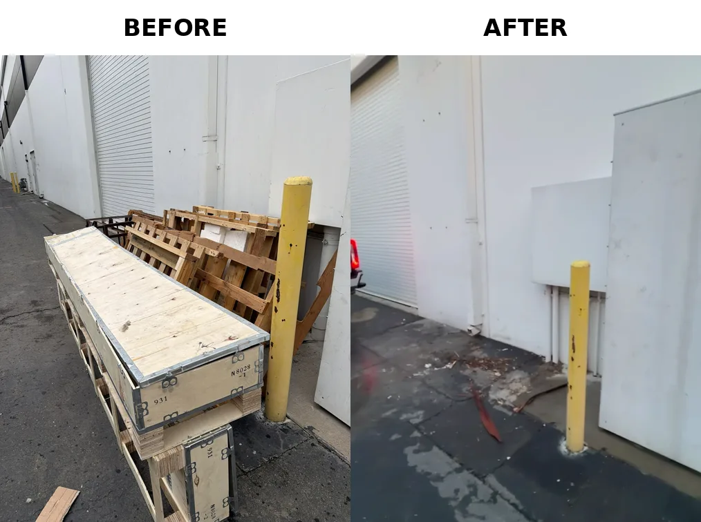 Before and after pallet and crate removal in Rancho Cordova, CA 95742