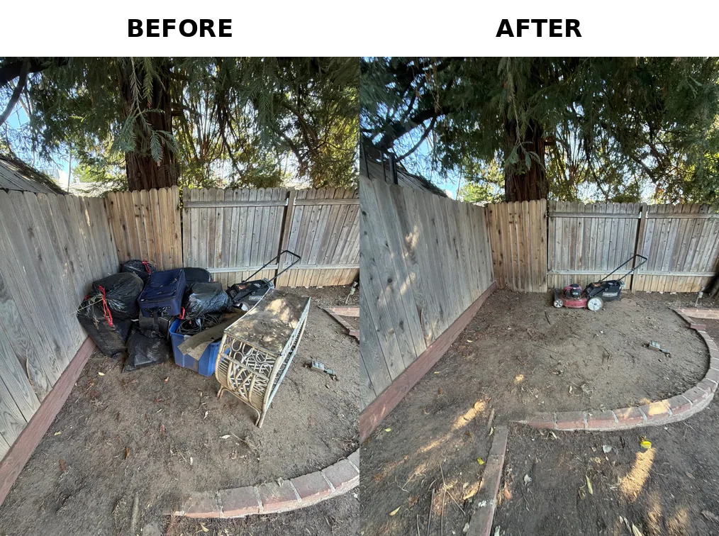 Before and after backyard cleanout in Sacramento, CA 95864