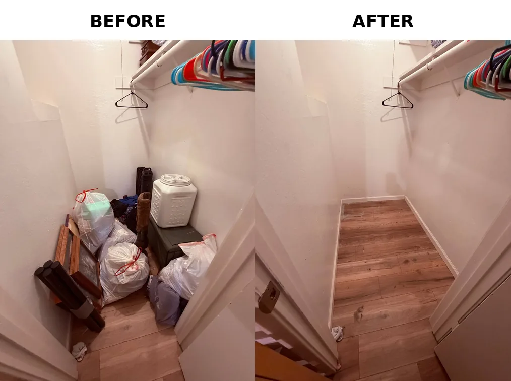 Before and after closet cleanout in Sacramento, CA 95818