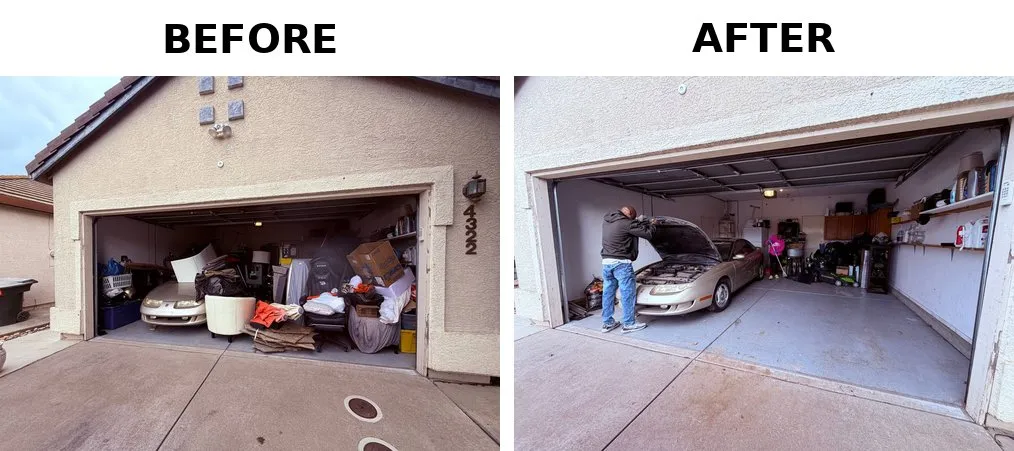 Before and after garage cleanout in Sacramento, CA 95826