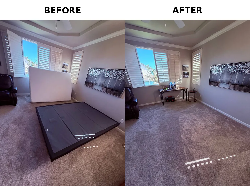 Before and after mattress and box spring removal in Sacramento, CA 95833
