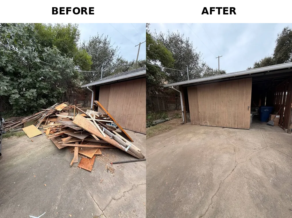 Before and after scrap wood removal in Sacramento, CA