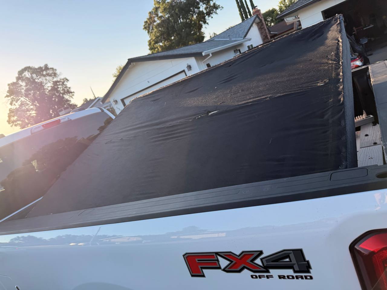Truck bed opened for construction debris load