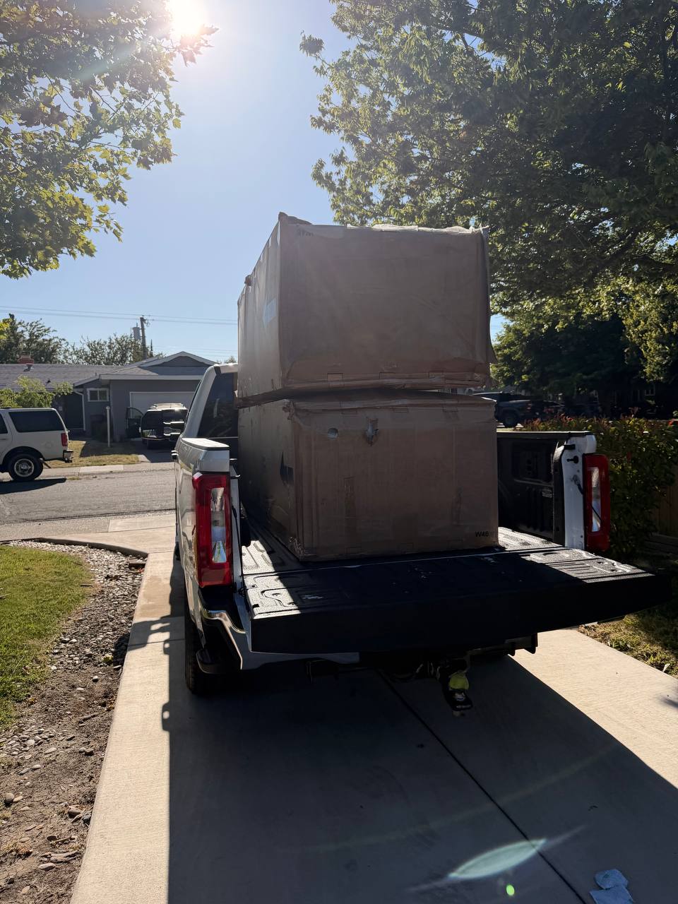 Large furniture crates hauled during an estate cleanout